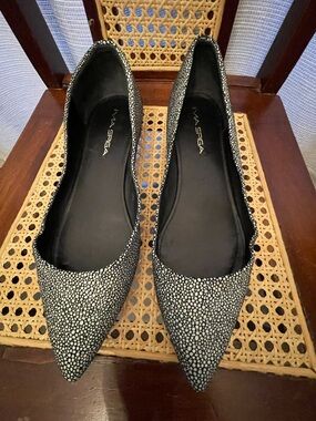 Via Spiga Black & White Pointed Toe Dotted Flats